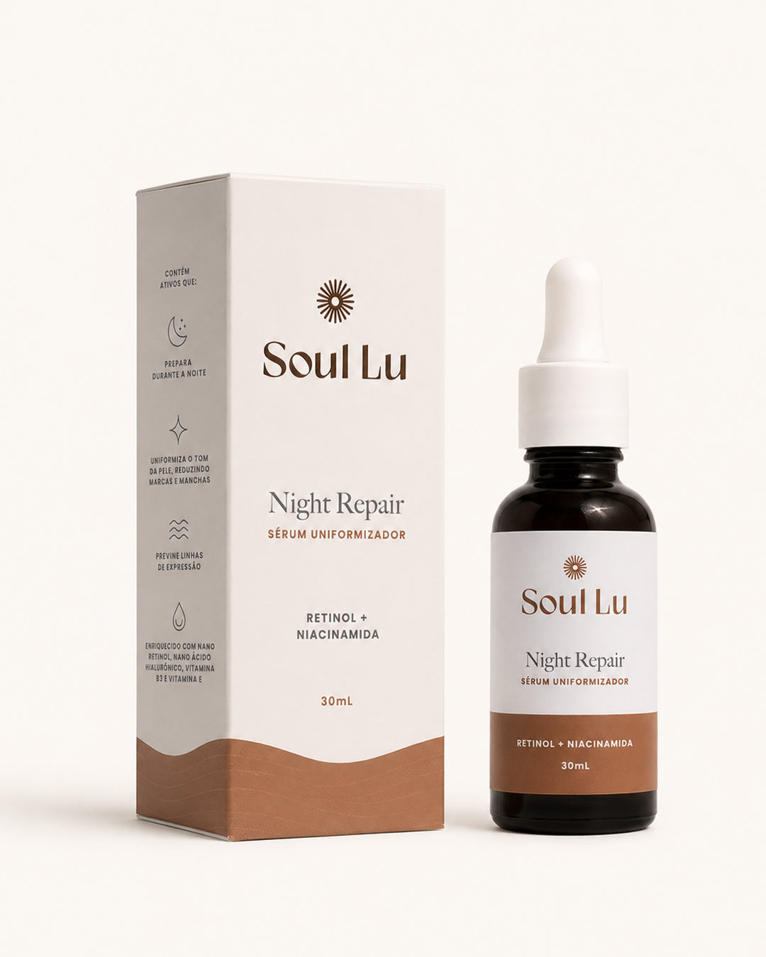 Night Repair - Sérum Uniformizador Retinol + Niacinamida, caixa e frasco